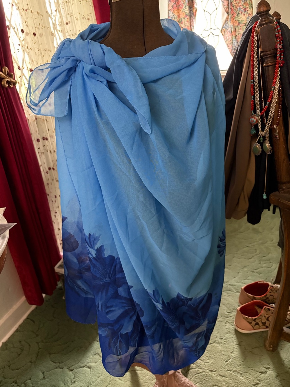 Wave Zone Blue Hibiscus Shear Pareo, Sarong or Resort Wear